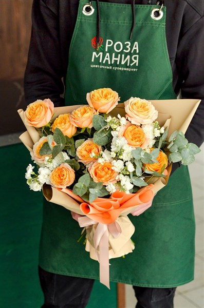 Букет "Теплые чувства" с розами и маттиолой - фото 7091